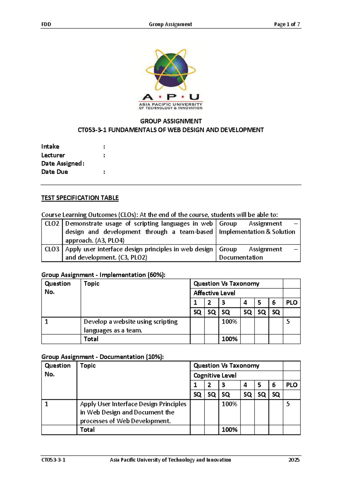 CT053-3-1 Group Assignment: Web Design & Development Project 2025 - Studocu