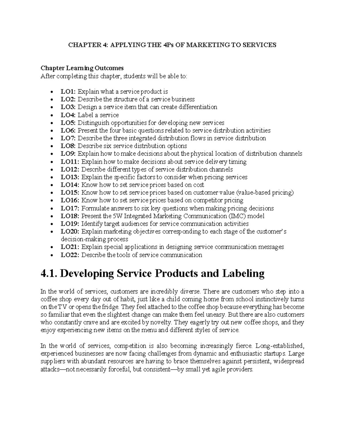 CHAPTER 4: APPLYING THE 4Ps OF MARKETING TO SERVICES - Key Concepts and ...