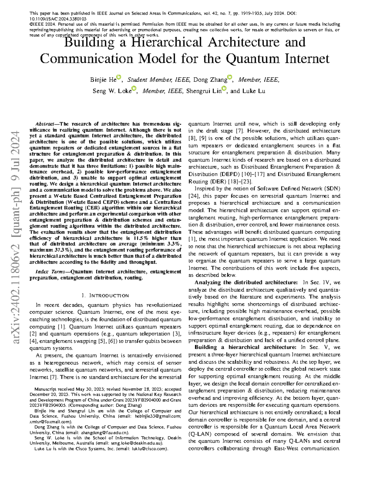 Hierarchical Quantum Internet Architecture: Enhancing Entanglement ...