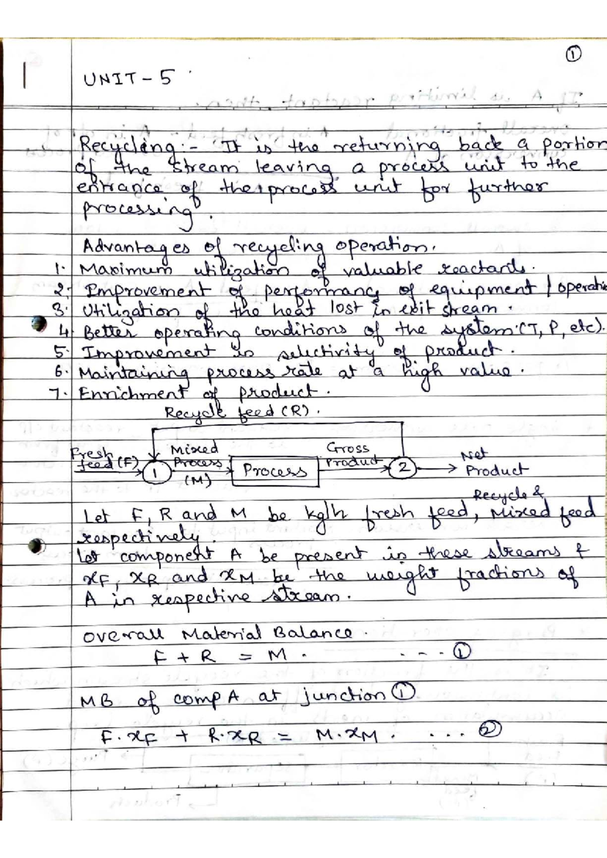 PC Unit 5 Notes: Recycling and Material Balances in Processes - Studocu