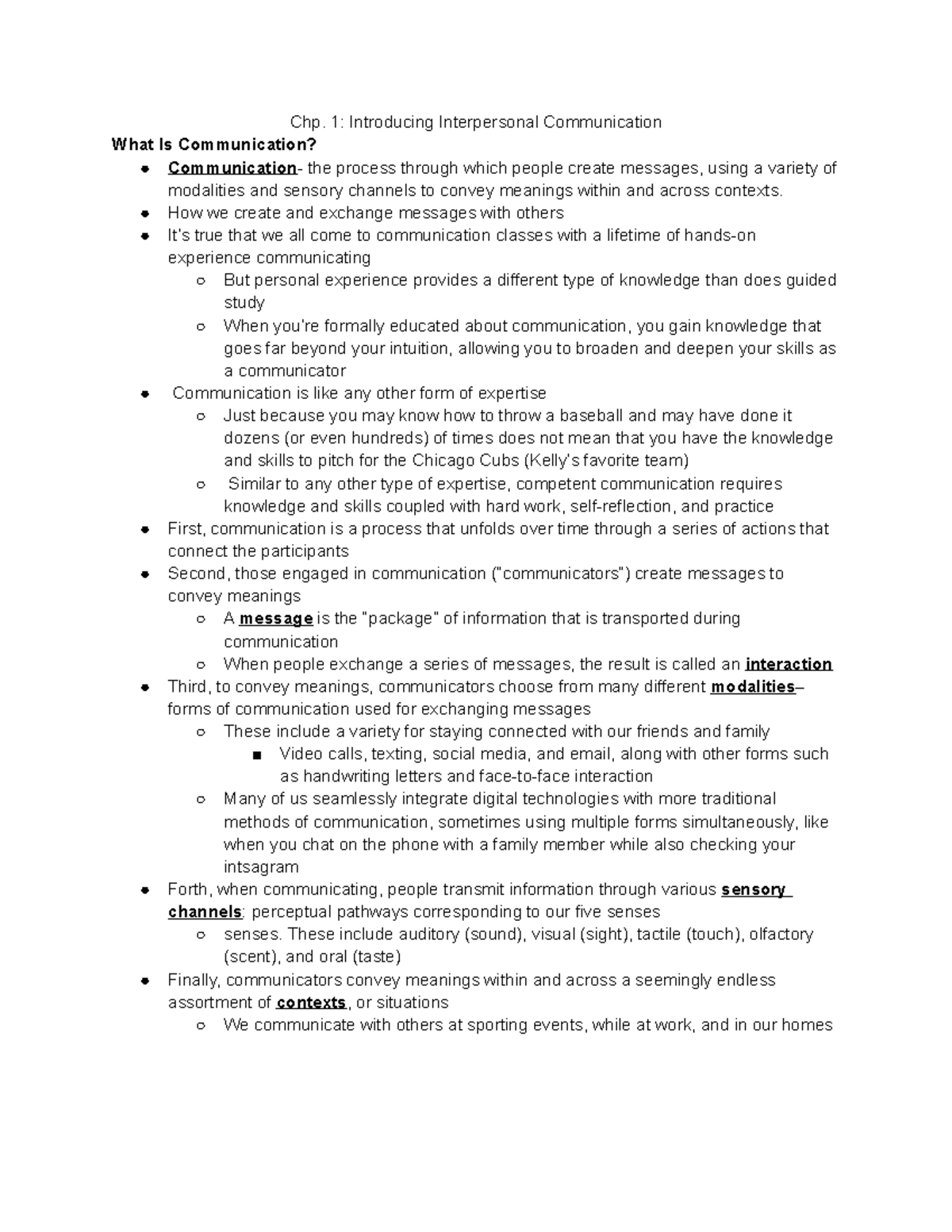COMM 101 - Week 1 - Intro to Interpersonal Communication Notes - Studocu