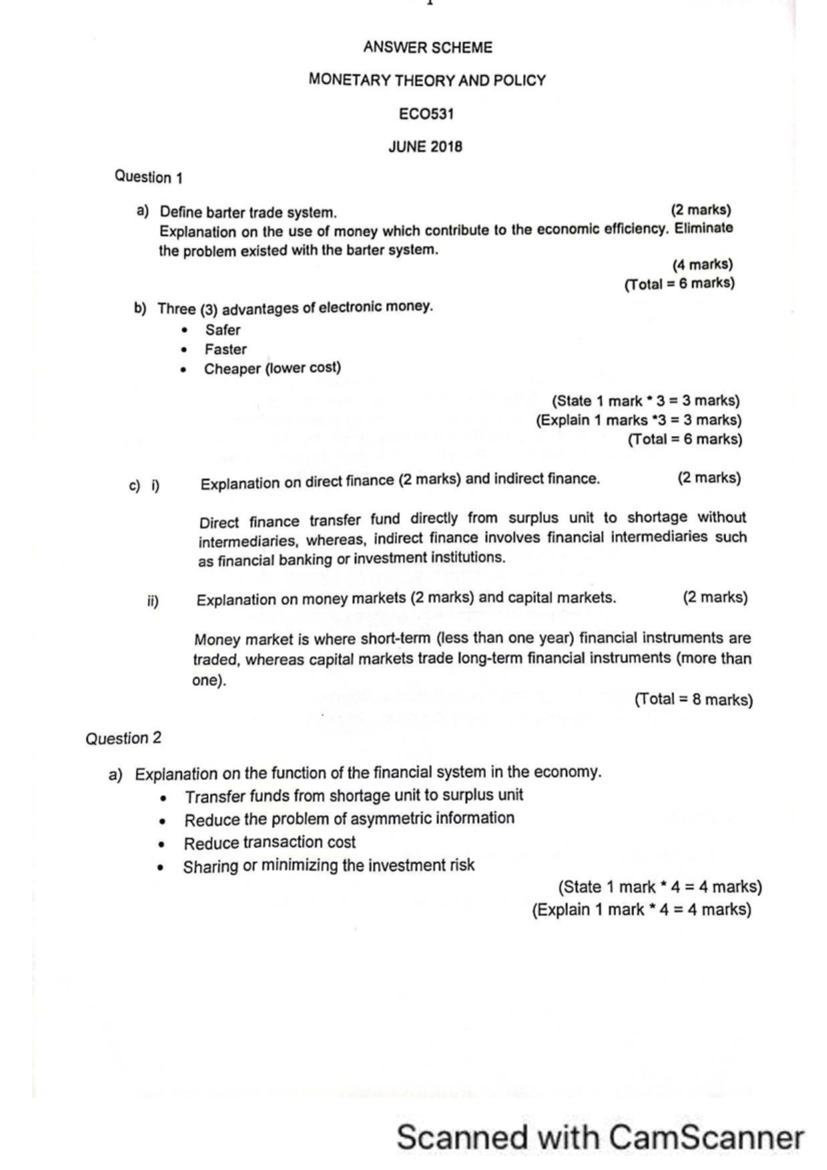 JUNE 2018 ECO531 - Answer Scheme for Monetary Theory & Policy - Studocu