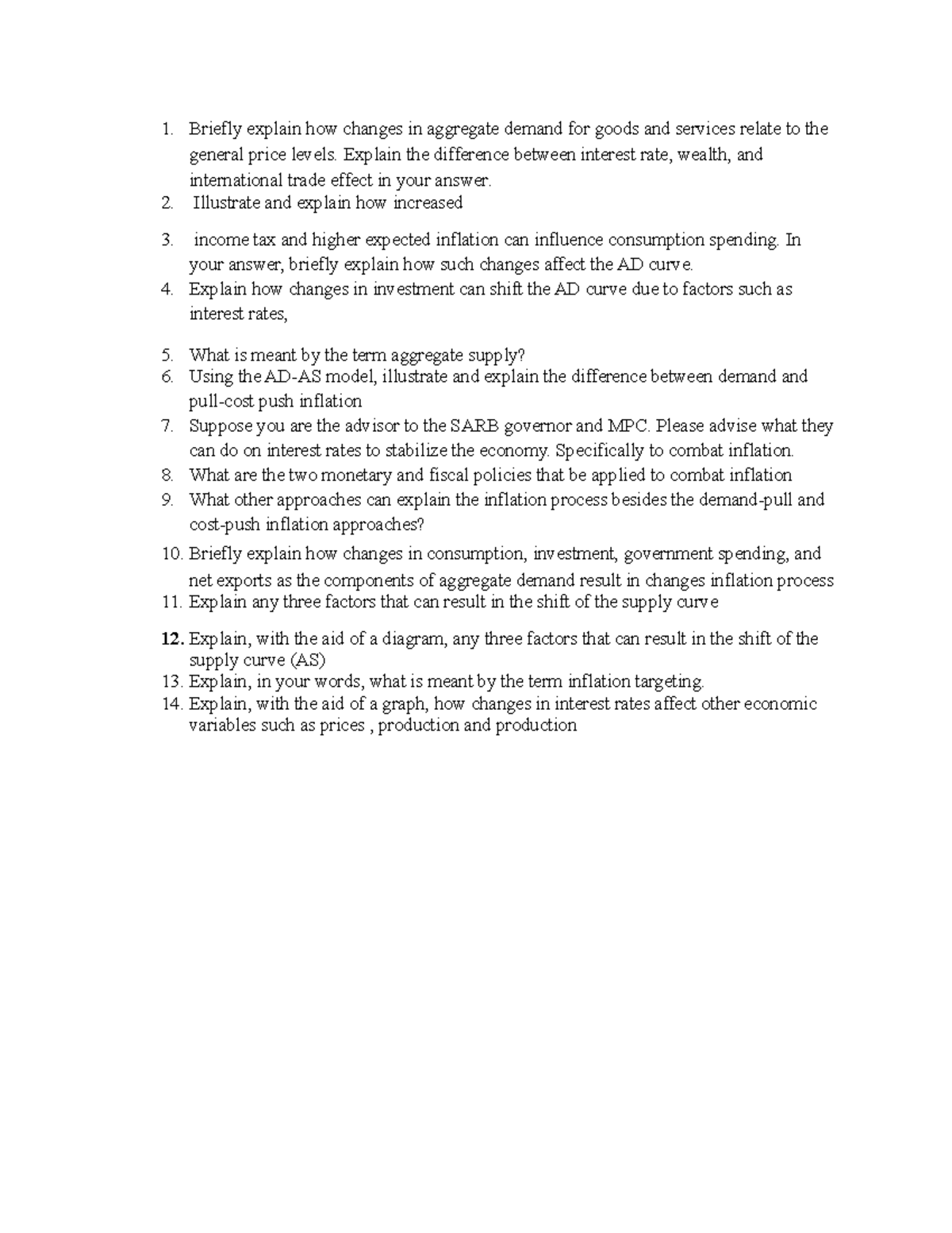 Macroeconomics Practice Questions: AD, AS, and Inflation Analysis - Studocu