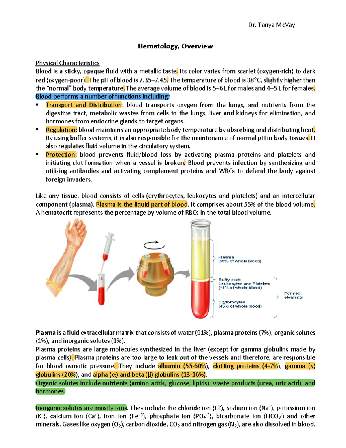 Hematology Overview: Blood Components & Functions (Course Code L1 ...
