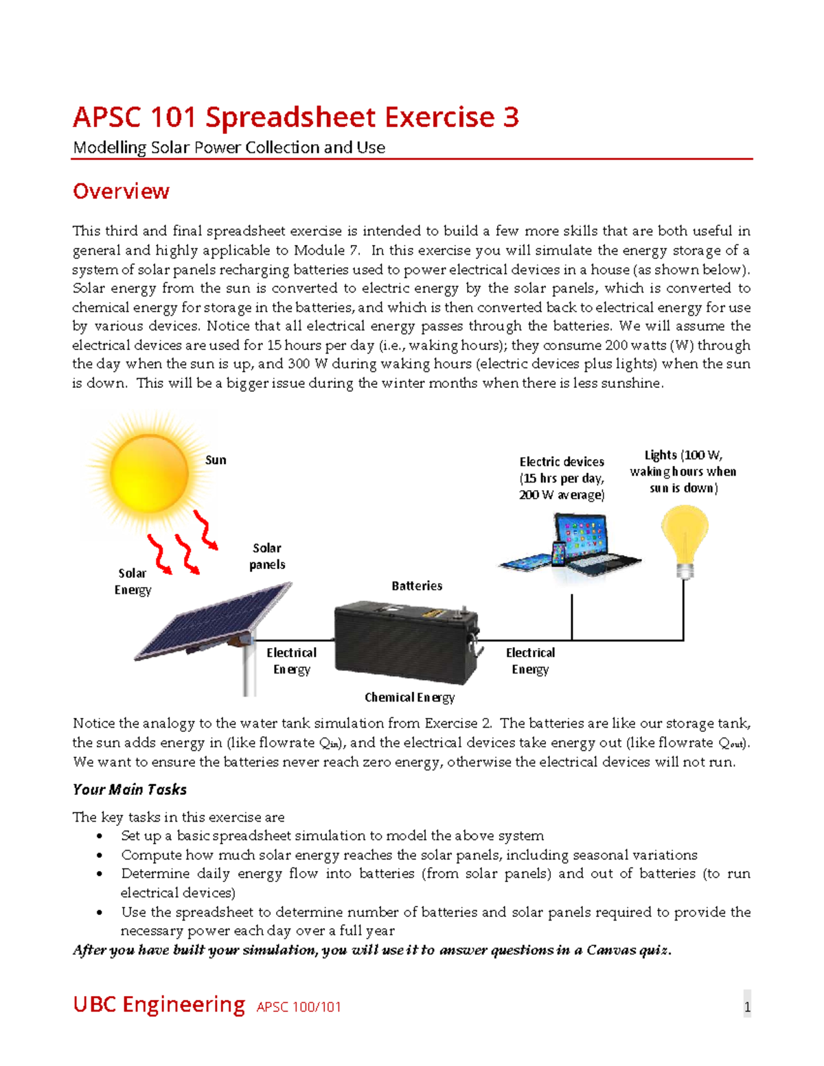 APSC 101 Final Exam Spreadsheet Exercise 3: Solar Power Modeling - Studocu