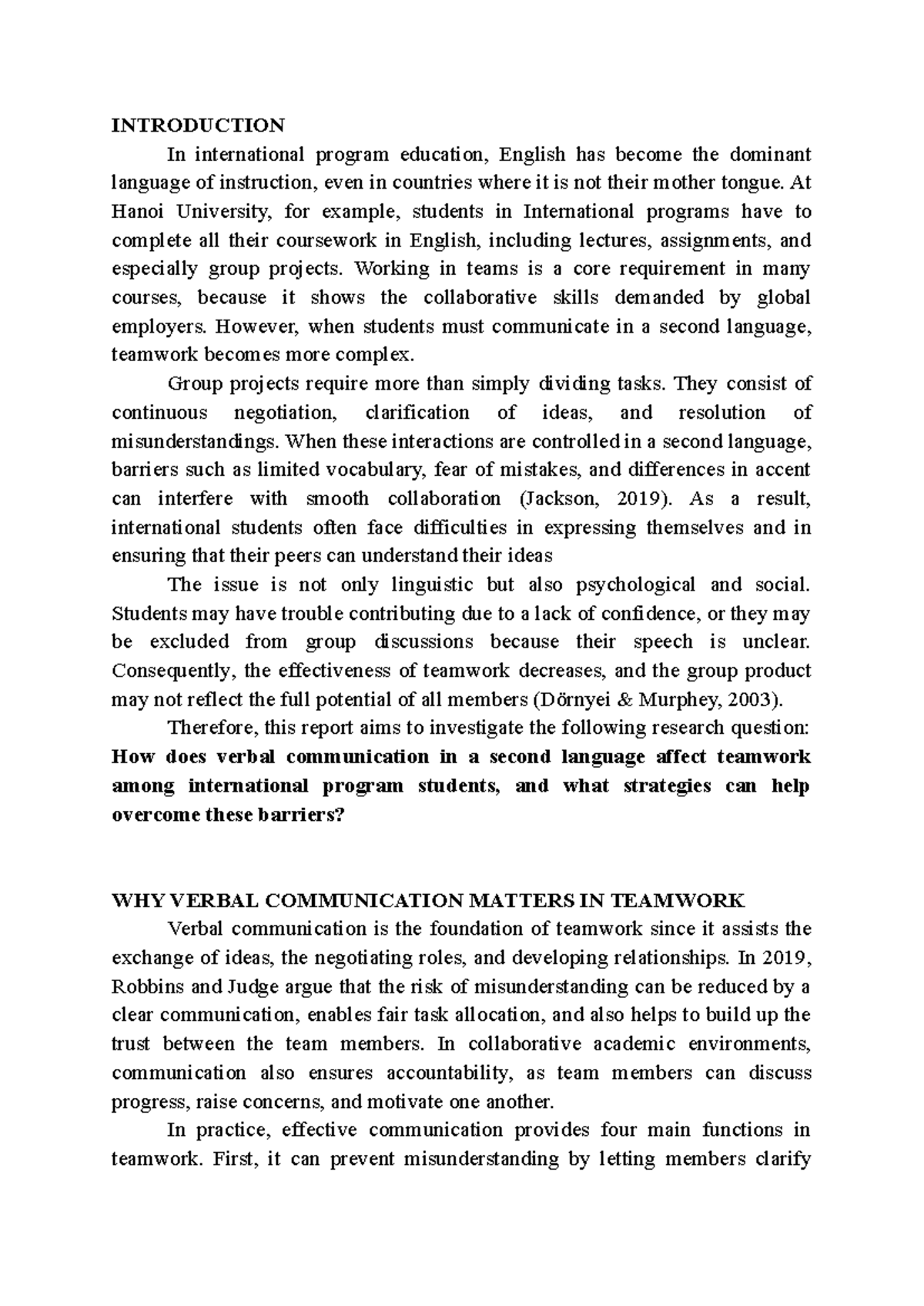 Verbal Communication Challenges in Teamwork for INTL Students - Studocu
