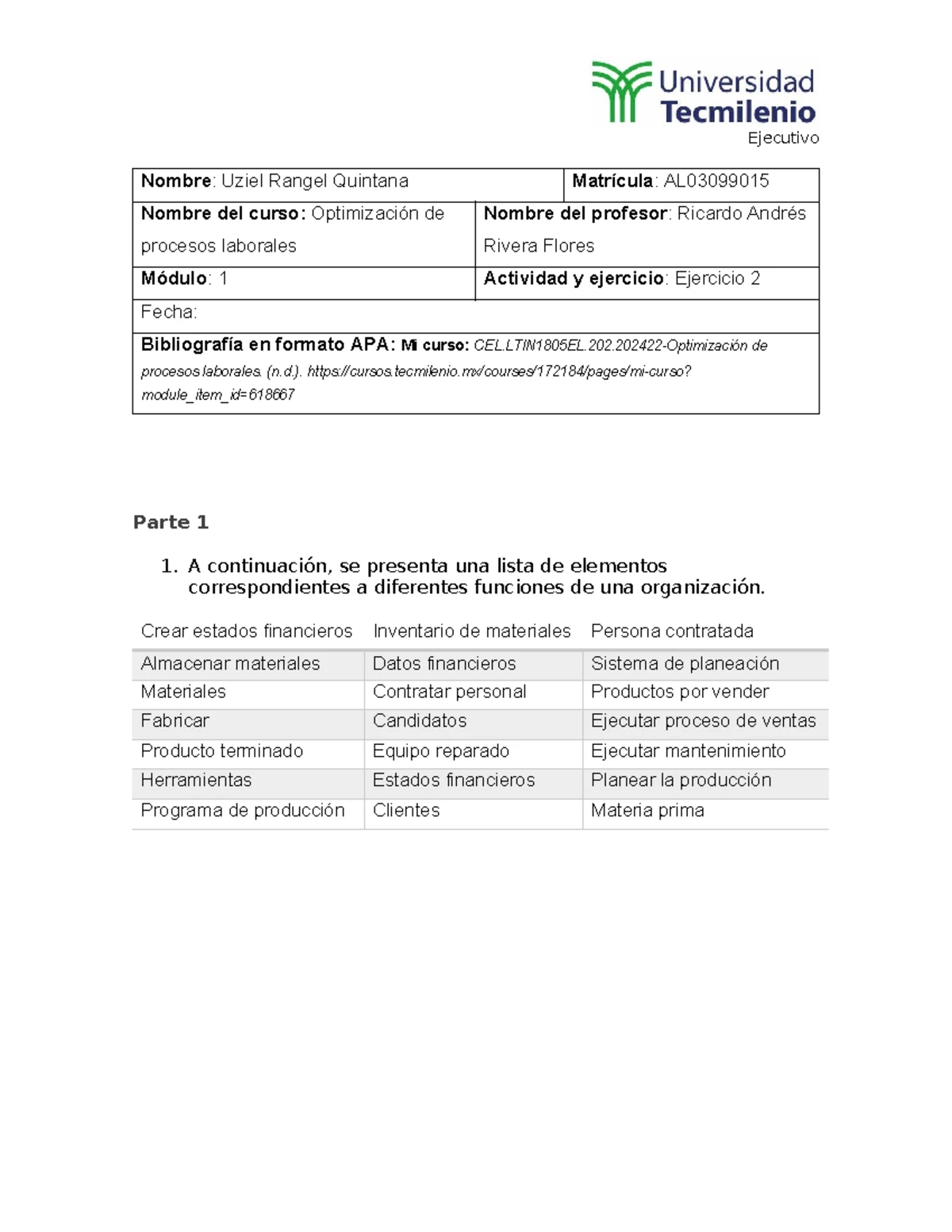 Evidencia 2 - Optimización de Procesos Laborales - Semana 4 - Studocu