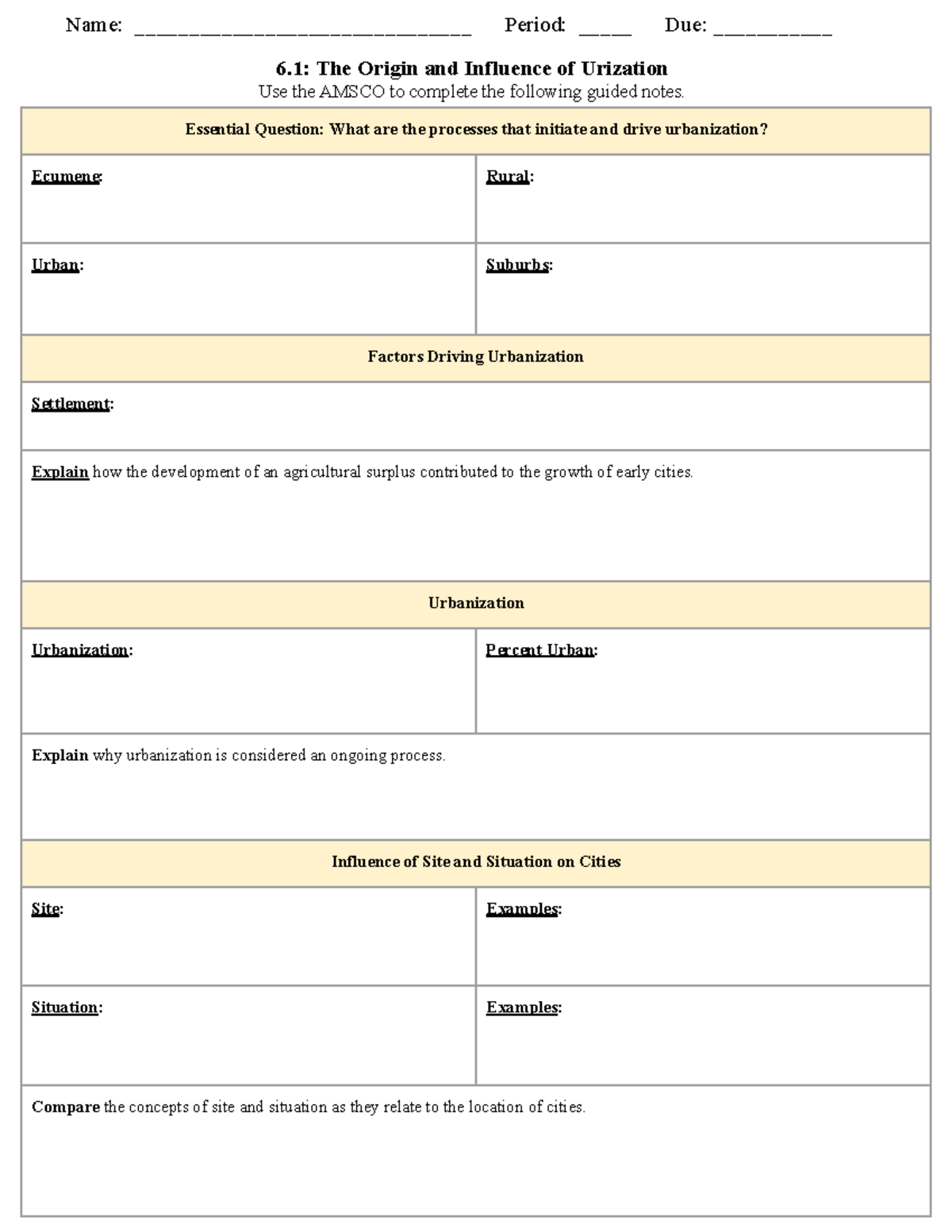 MARK Kelner - 6.1 Urbanization Processes Guided Notes - Studocu