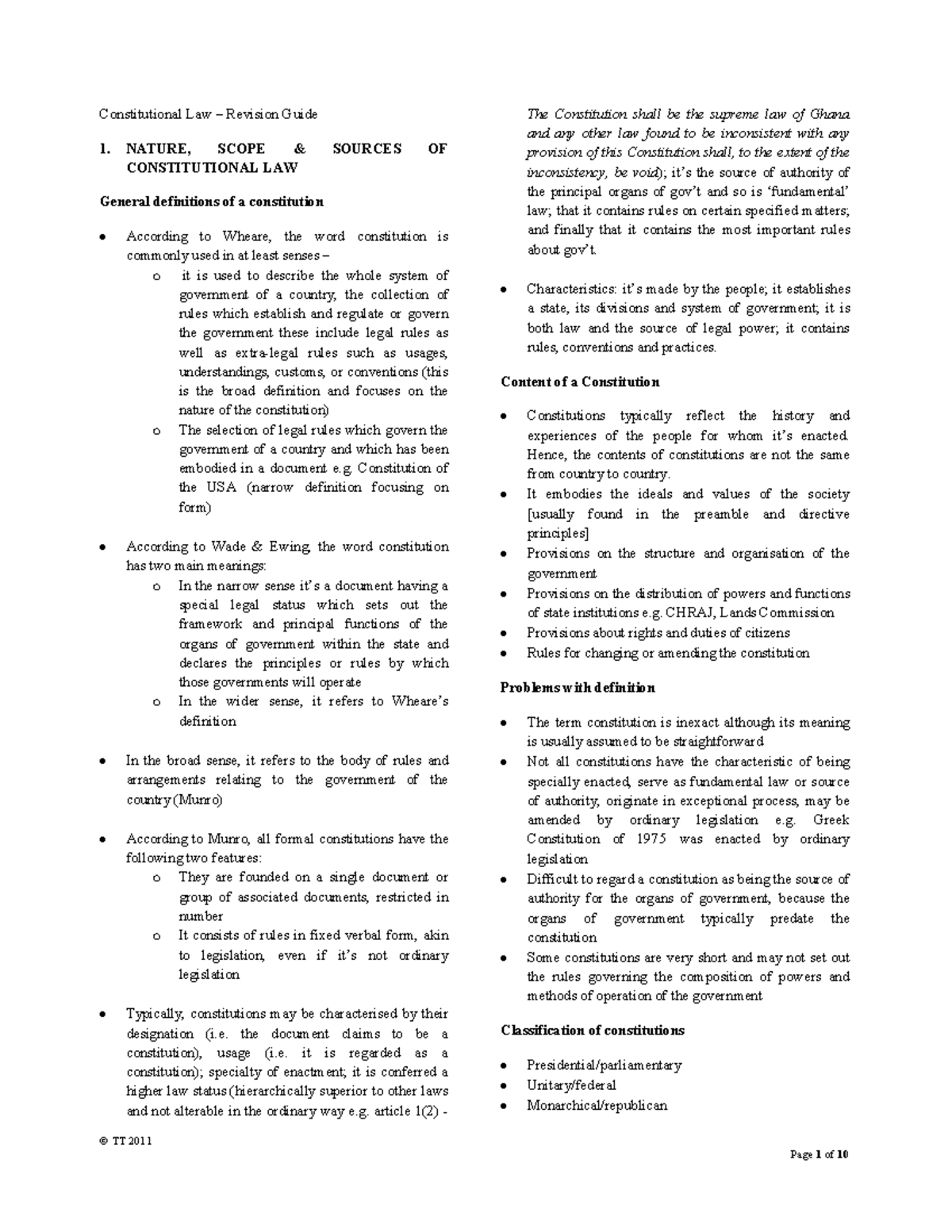 Constitutional Law I Exam Prep: Key Concepts and Case Studies - Studocu