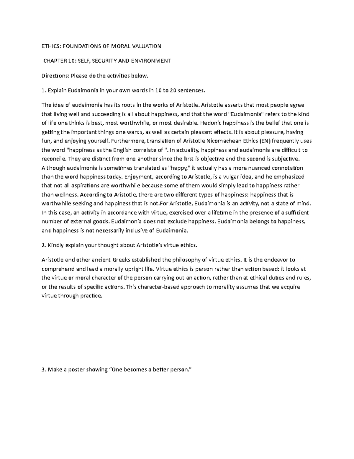 Olval 02 Activity: Eudaimonia and Aristotle's Virtue Ethics (Chapter 10 ...