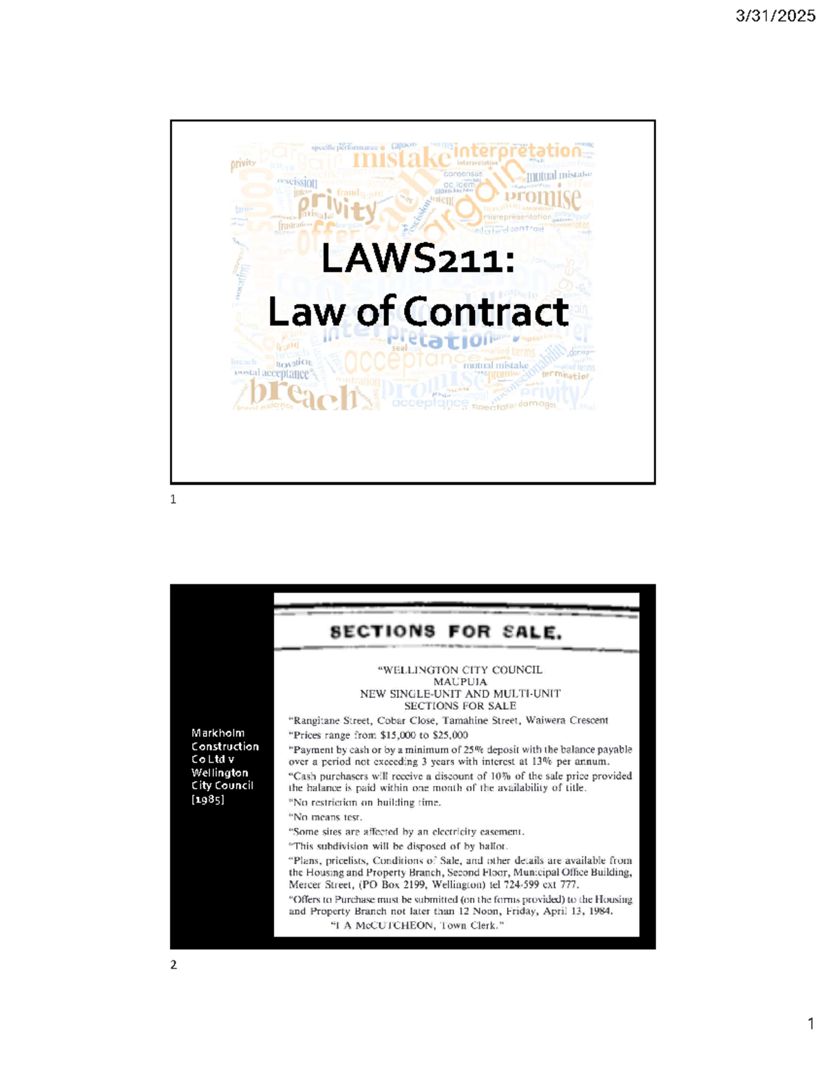 LAWS211 Lecture 11: Law of Contract and Offer Acceptance Overview - Studocu