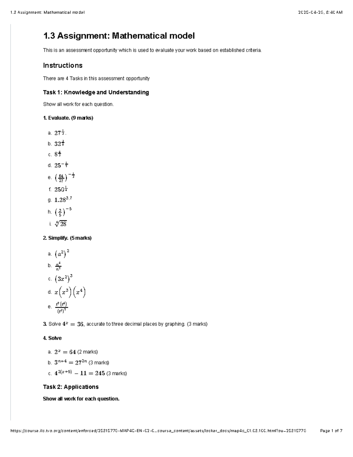 1.3 Assignment: Mathematical model - 1 Assignment: Mathematical model ...