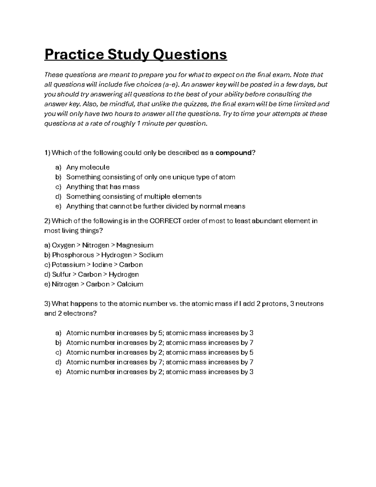 BIO101 Final Exam Practice Study Questions - Studocu