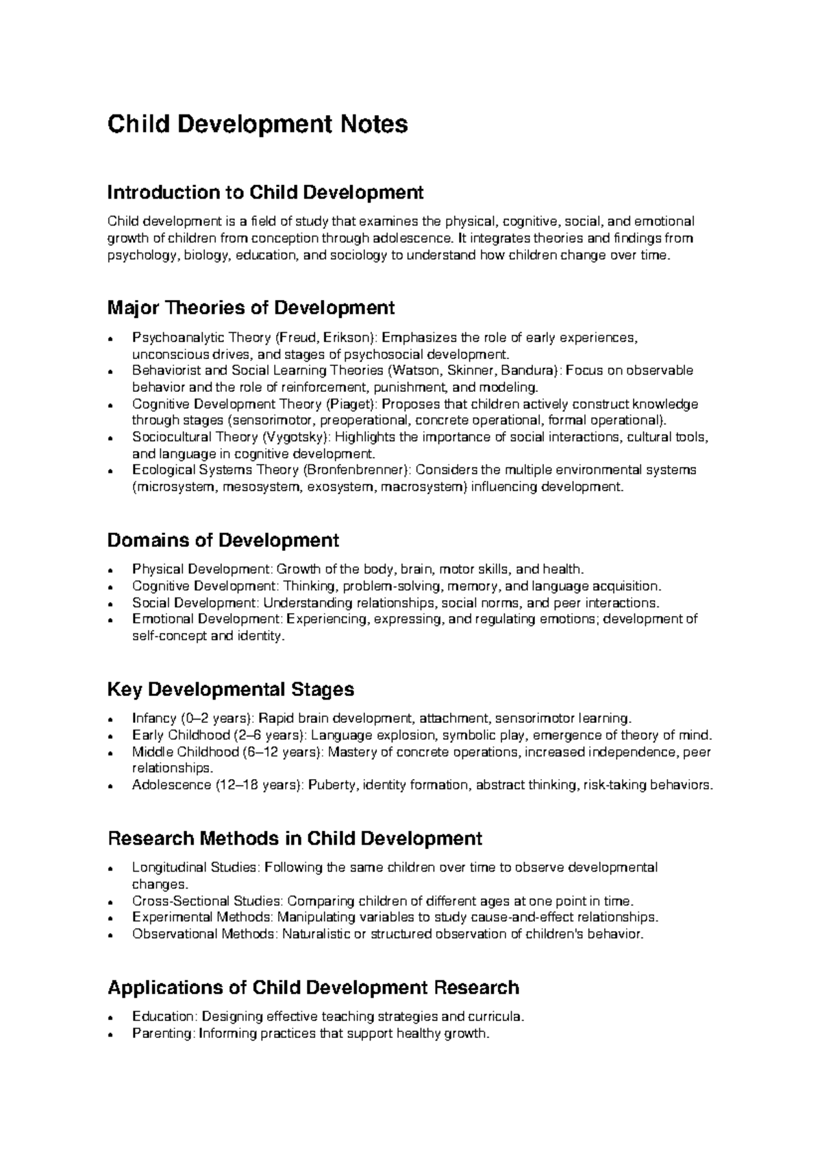 Child Development Notes: Key Theories and Stages of Growth - Studocu