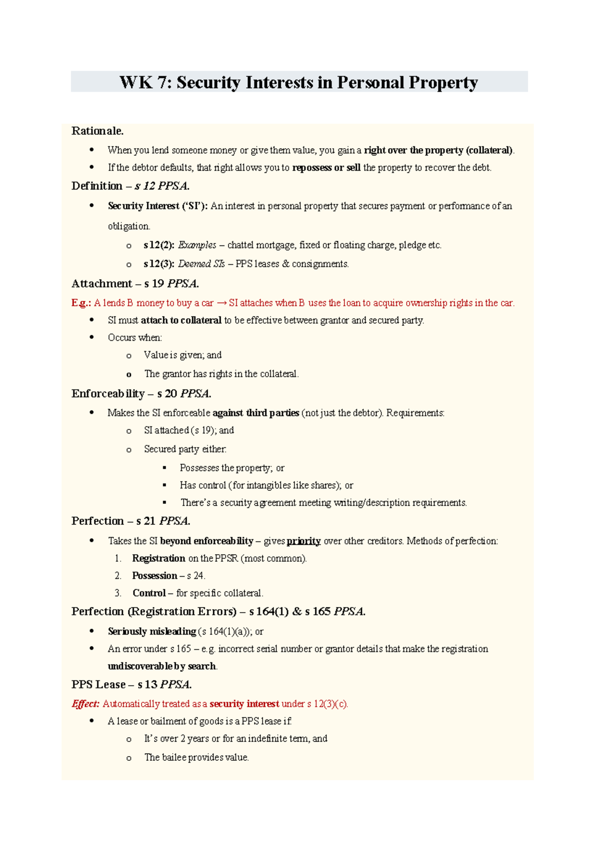 LLB204 - Tutorial WK 7: Security Interests in Personal Property - Studocu