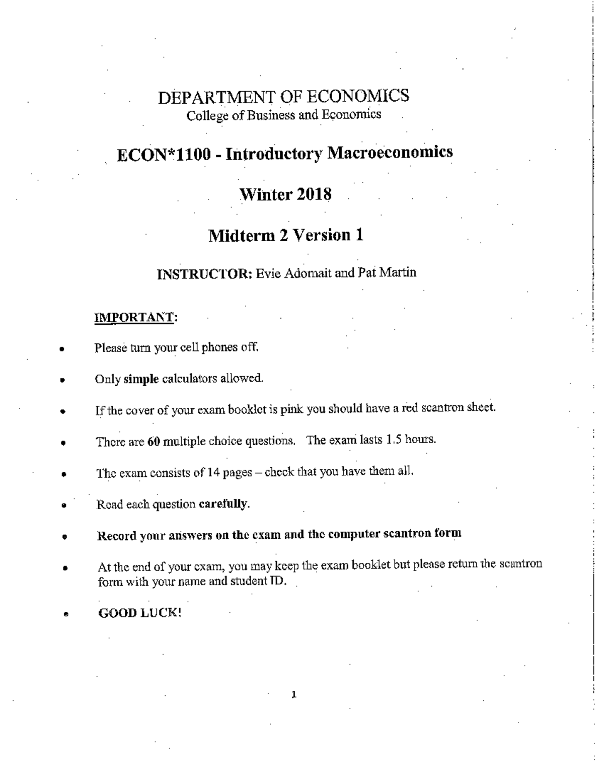 Midterm 2 10 March, questions and answers - DEPARTMENT OF ECONOMICS ...