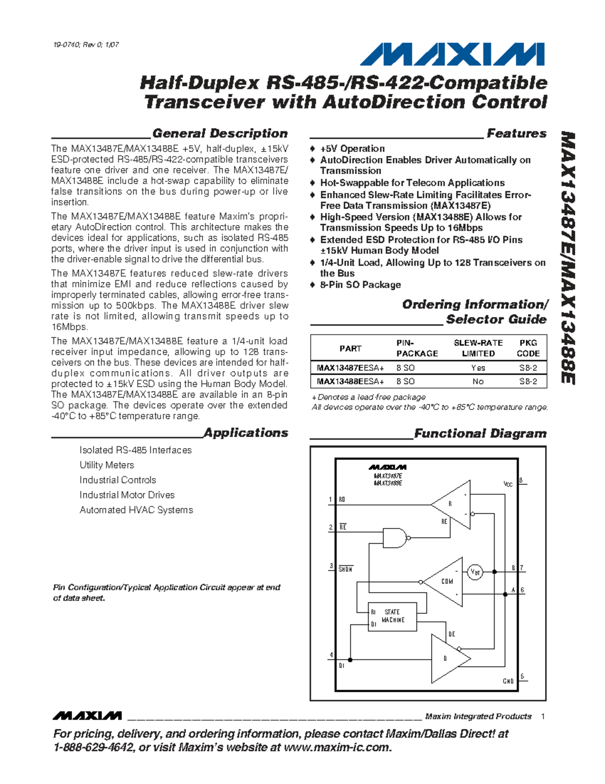 C18347 - MAX13487E/MAX13488E Transceiver with AutoDirection Control ...