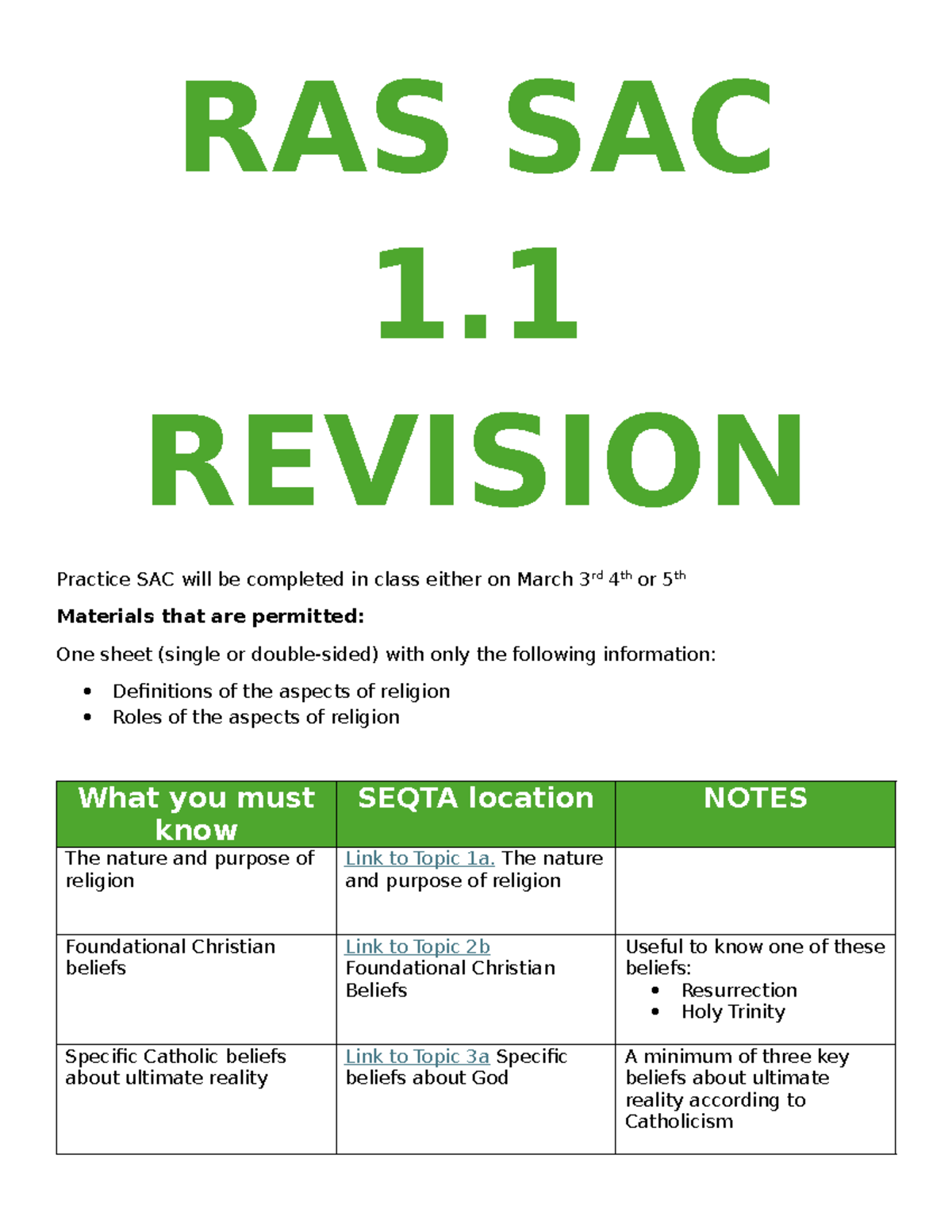 RAS SAC 1.1 Revision Guide for March 2026 Practice SAC - Studocu
