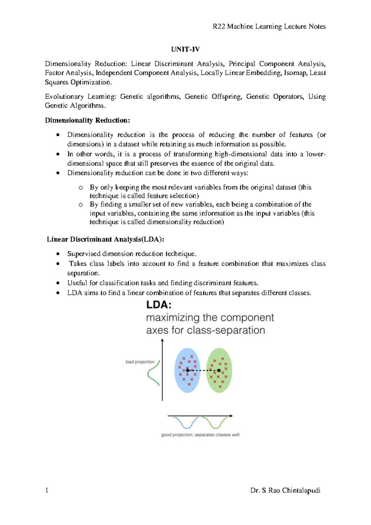 ML IV - Dimensionality Reduction & Evolutionary Learning Techniques ...