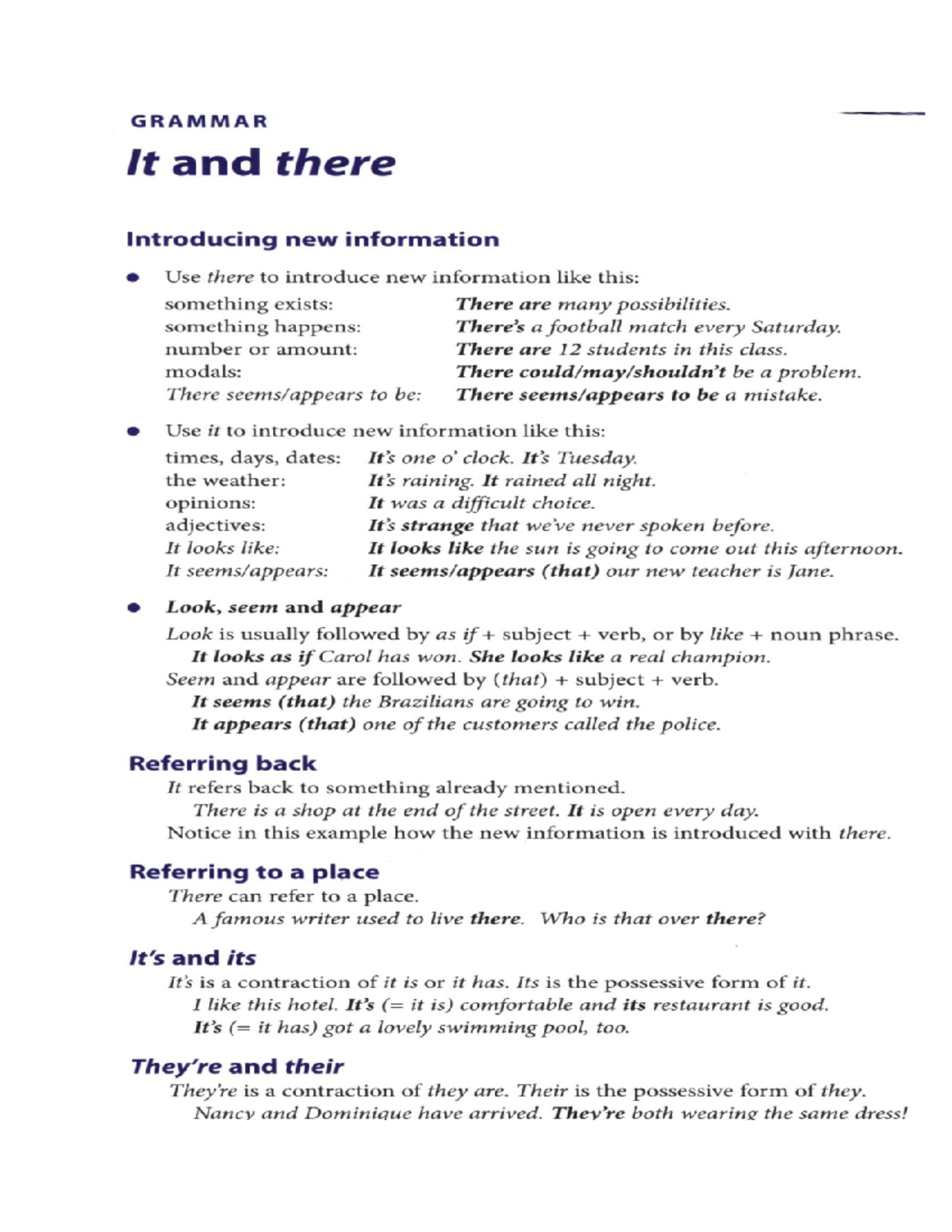 3CC English Grammar: It and There Usage with Practice Exercises - Studocu