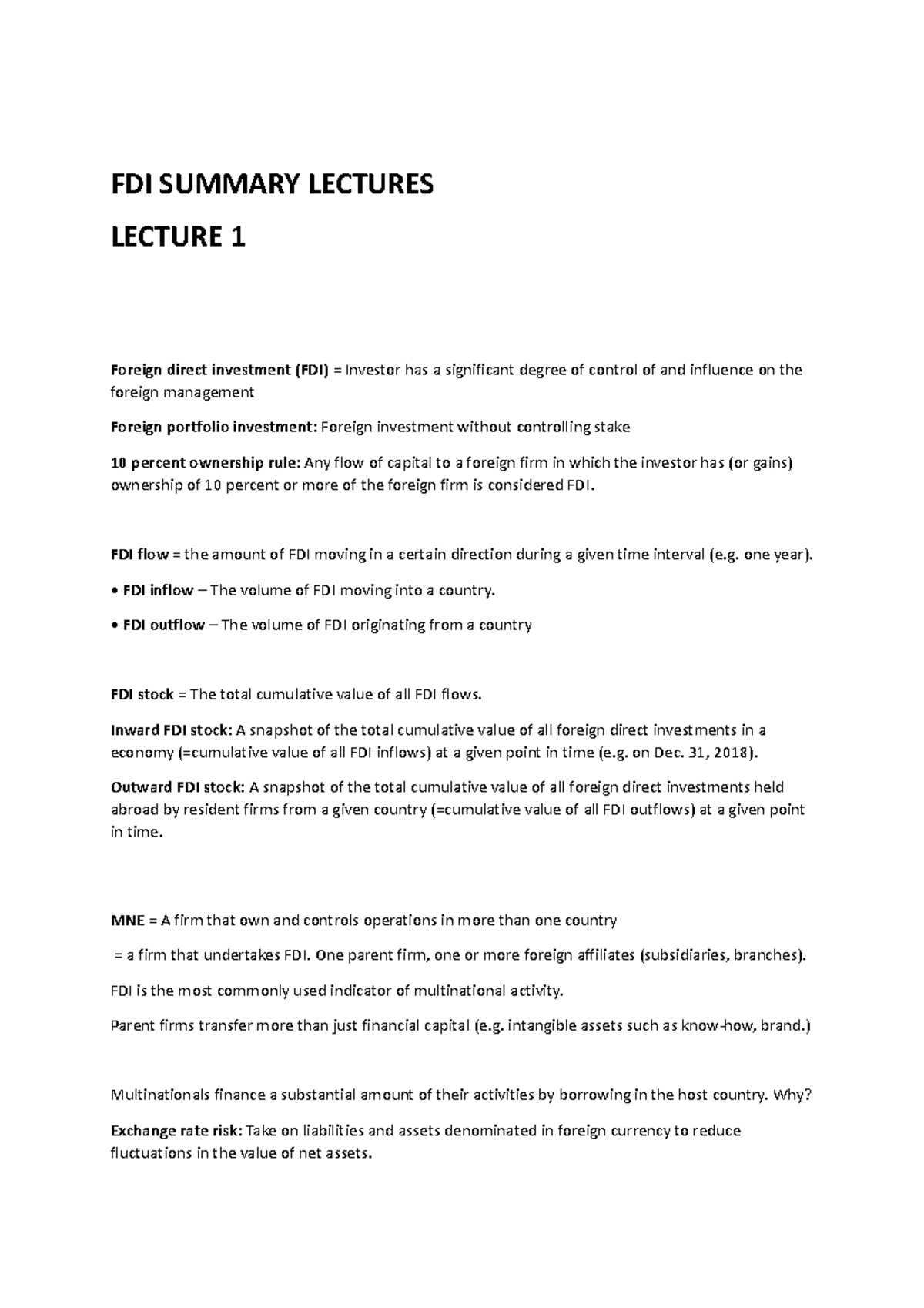 FDI Summary Lectures: Understanding Foreign Investment Dynamics ...