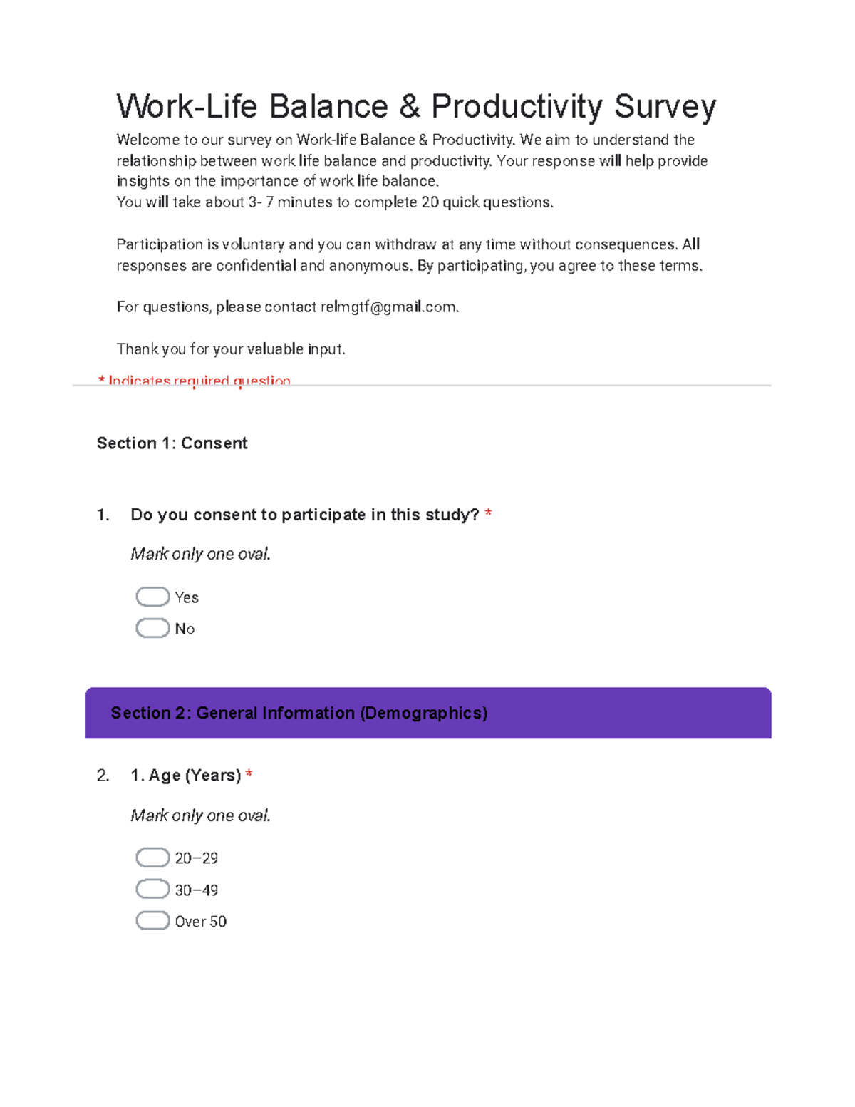 Work-Life Balance & Productivity Survey (WLB 101) - Studocu