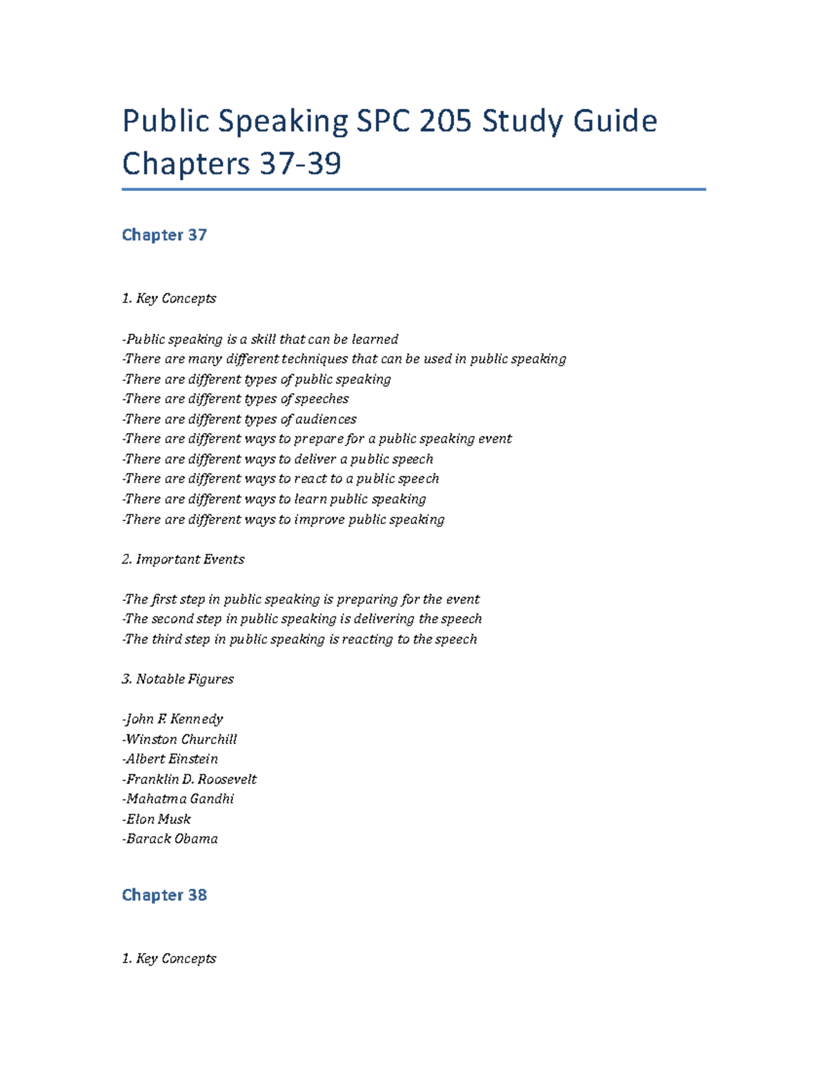 Public Speaking SPC 205 Study Guide for Chapters 37-39 Insights - Studocu