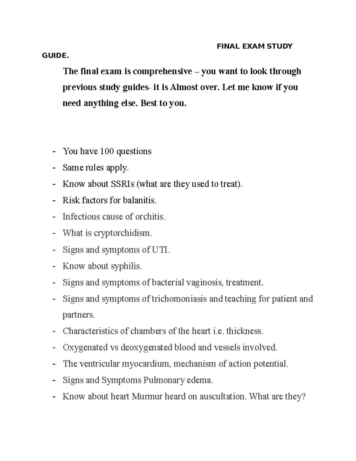 FINAL EXAM STUDY GUIDE: Comprehensive Review for Key Concepts - Studocu