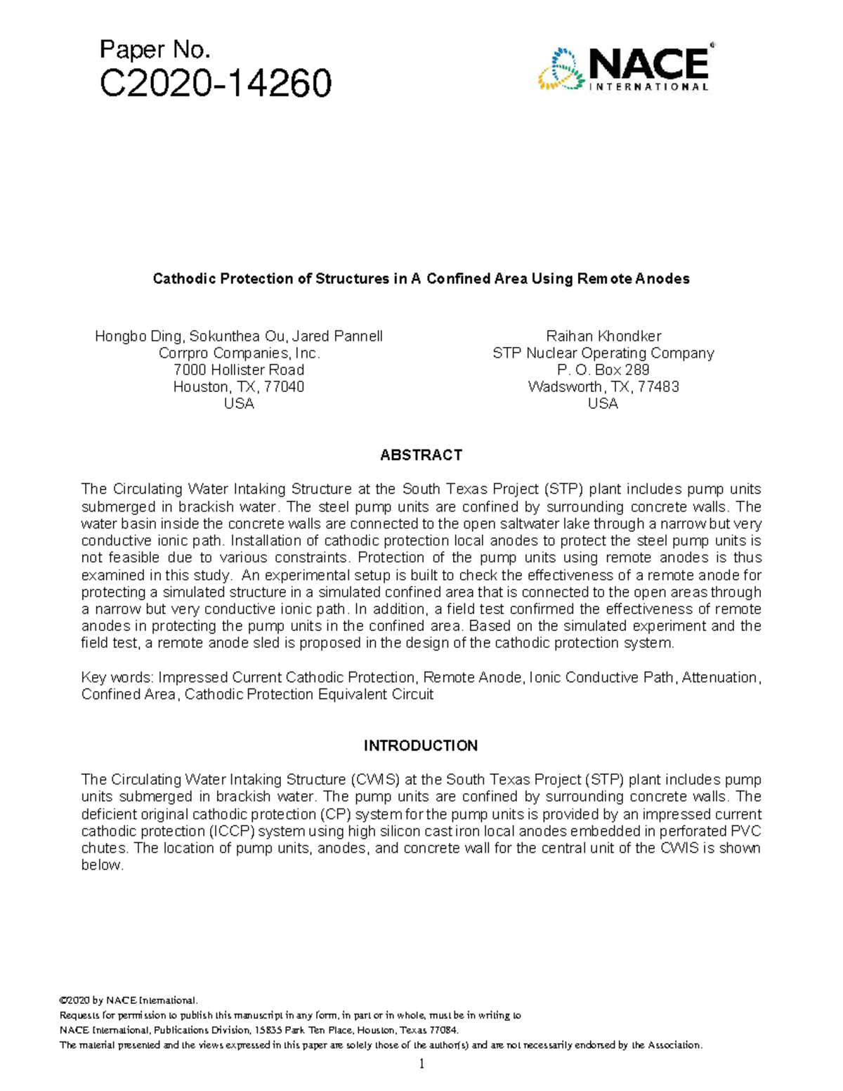 C2020-14260 - Cathodic Protection Using Remote Anodes in Confined Areas ...