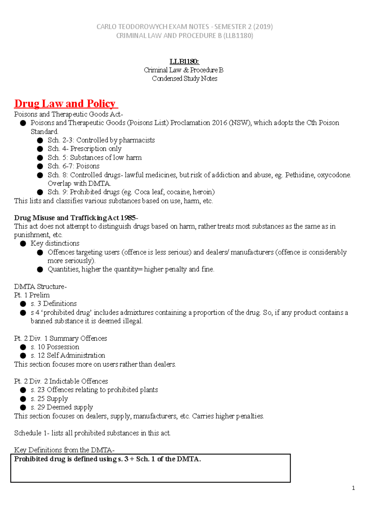 LLB1180 Condensed (1) - CRIMINAL LAW AND PROCEDURE B (LLB1180) LLB1180 ...