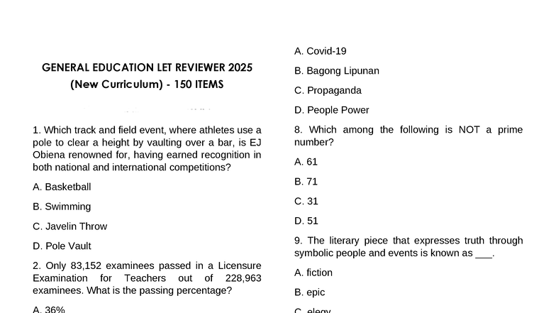 2025 Gen Ed 150 Items - Lecture Notes for Review - Studocu