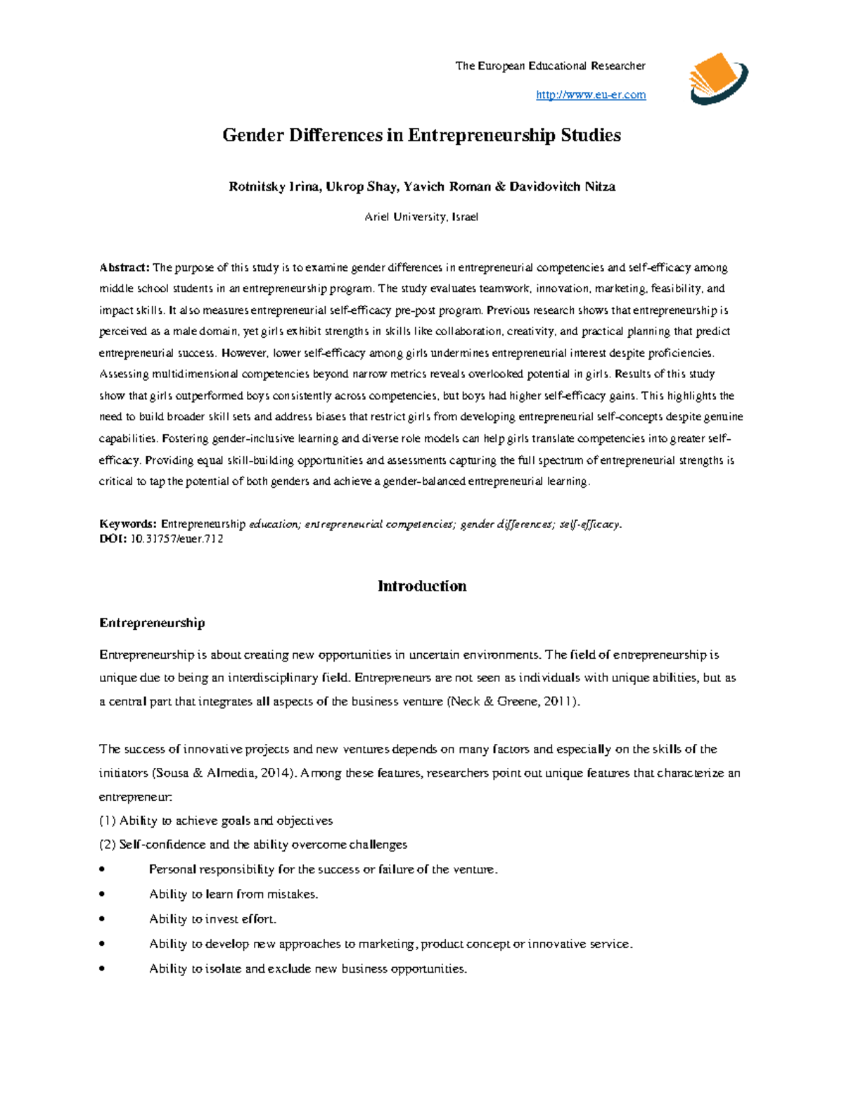Gender differences in entrepreneurship studies - The European ...