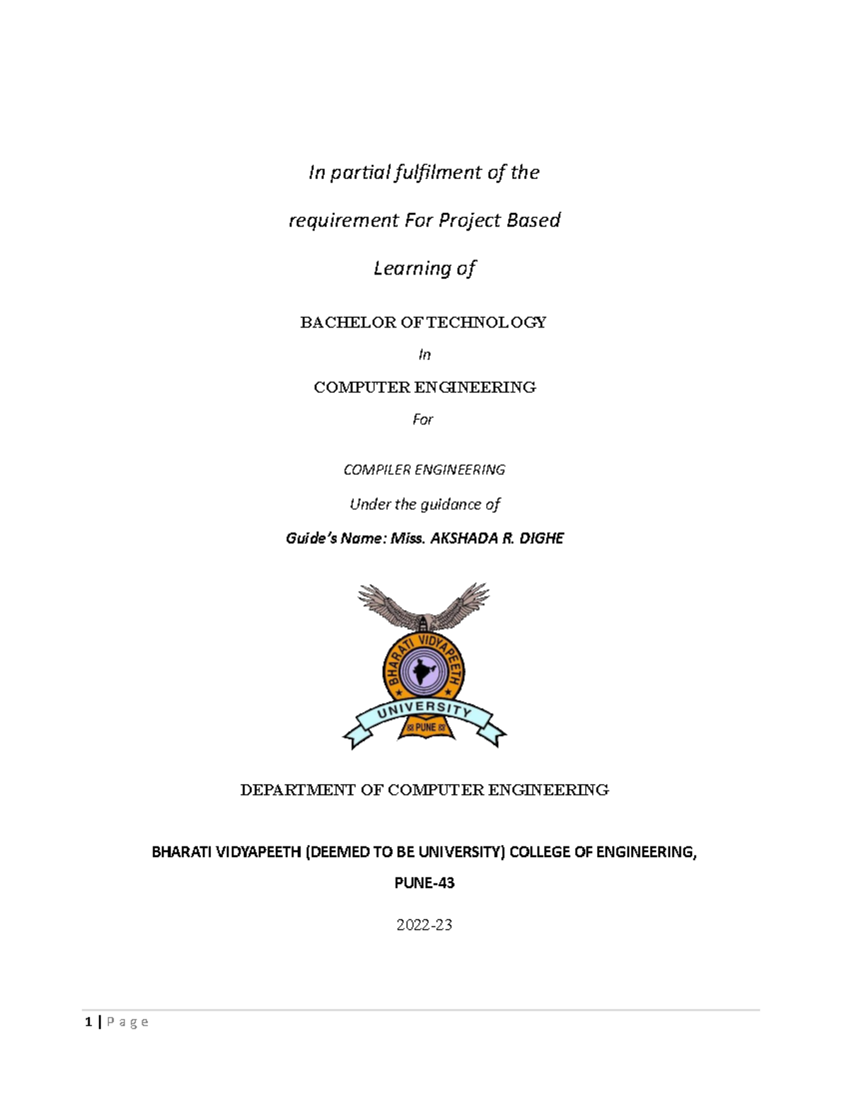 CE-PBL - Project Report on SLR Parser in Compiler Engineering - Studocu