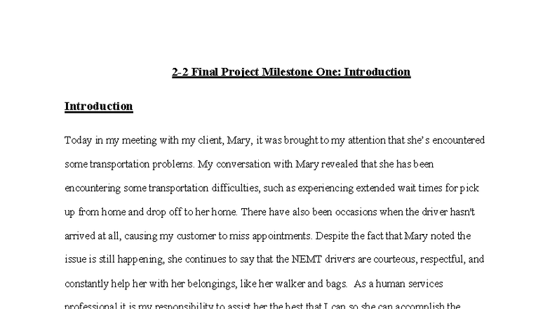 2-2 Final Project Milestone One: Client Transportation Issues - Studocu