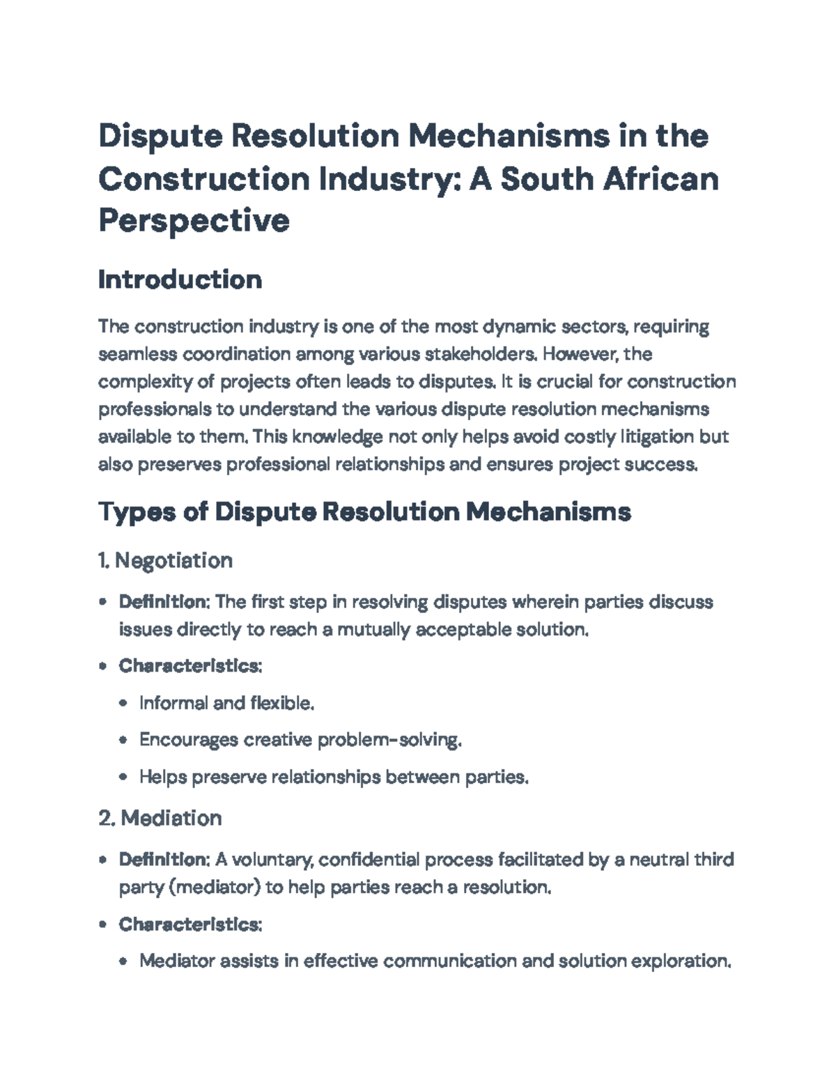 Dispute Resolution Mechanisms in Construction Industry: A SA ...