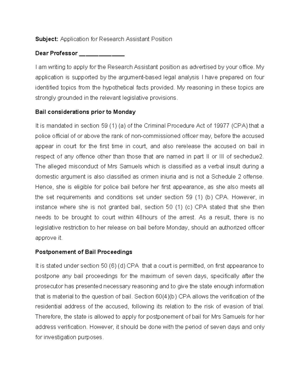 LCPR3705 - Application for Research Assistant Position - Studocu