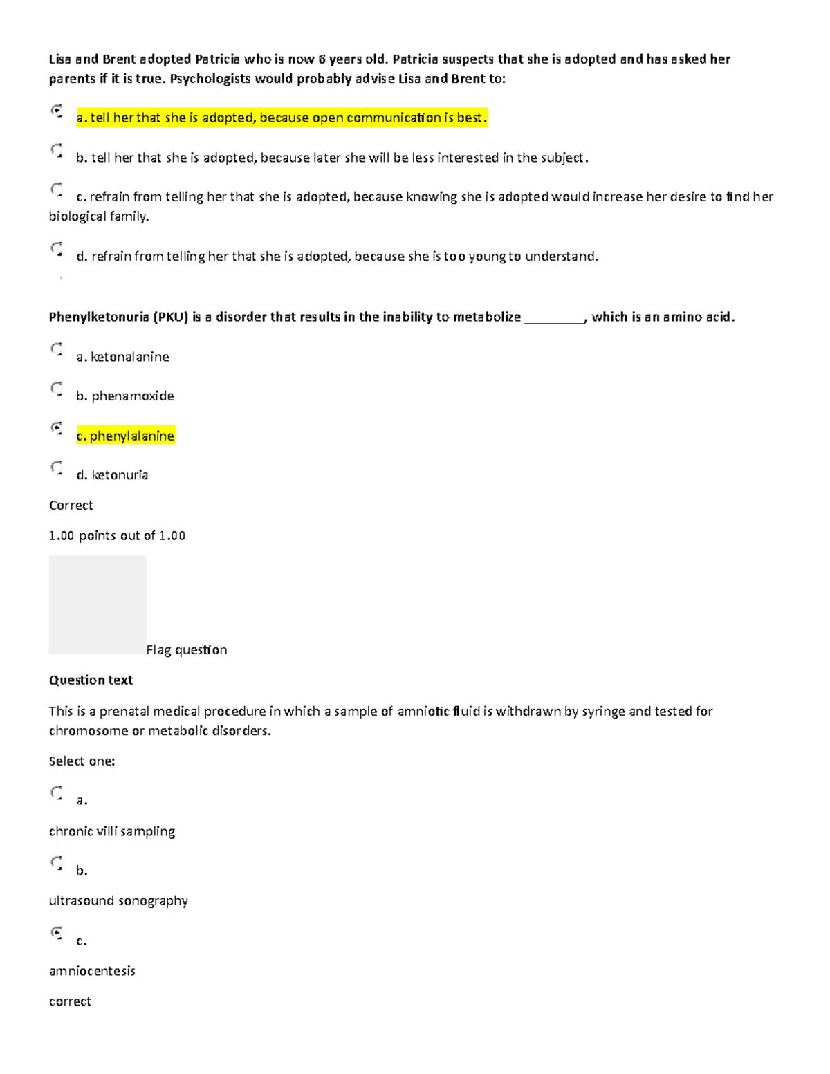 Developmental Psychology Practice Exam for Chapters One, Two, and Three ...