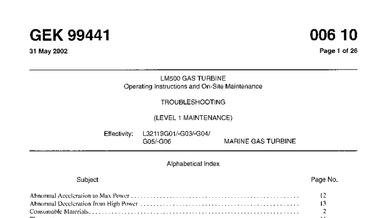 Marine Gas Turbine Troubleshooting Guide (GEK 99441) - Studocu