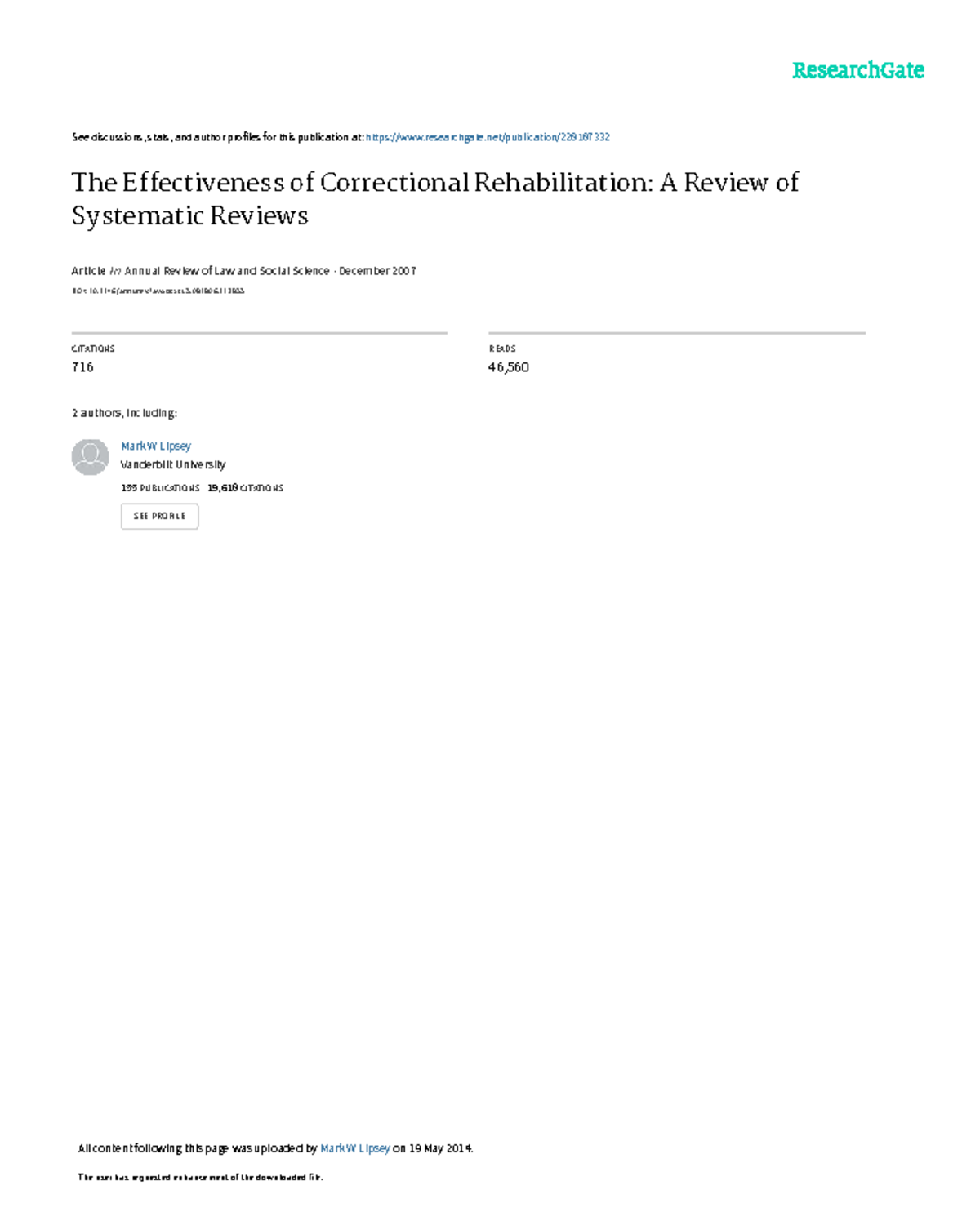 The Effectiveness of Correctional Rehabilitation A - See discussions ...