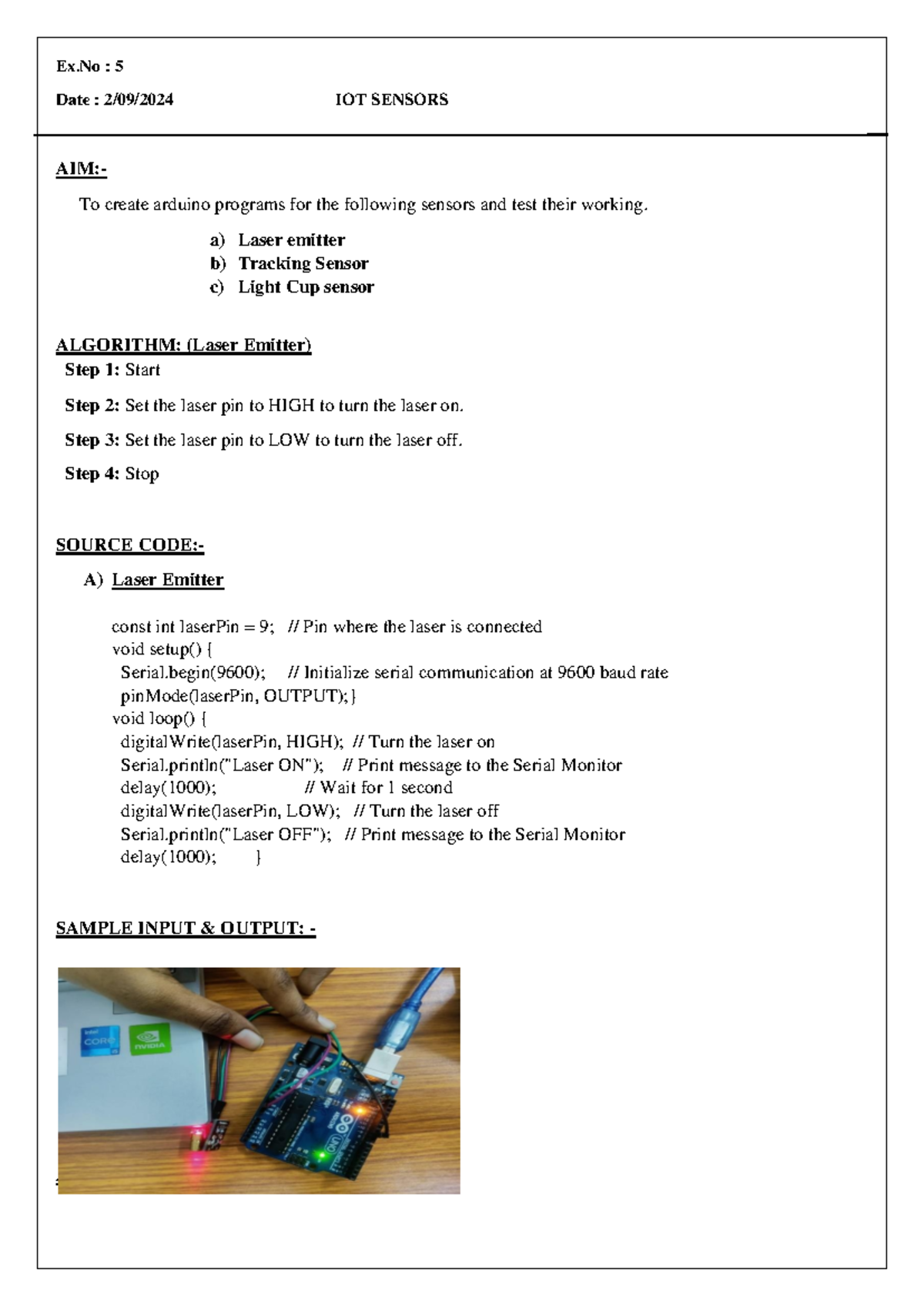 Ex-5 IOT - useful - Ex : 5 Date : 2/09/2024 IOT SENSORS AIM:- To create ...