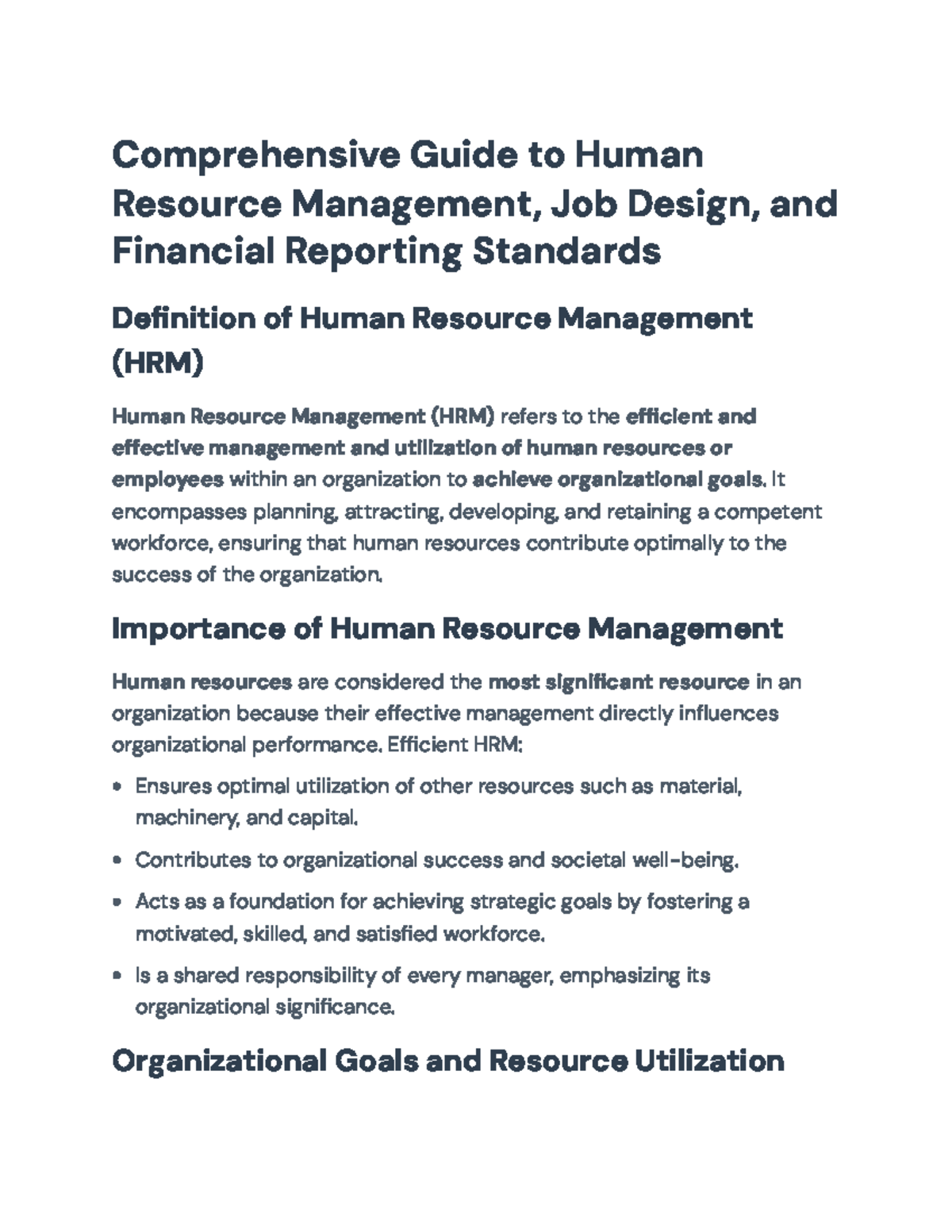 Comprehensive Guide to HRM, Job Design & Financial Reporting Standards ...