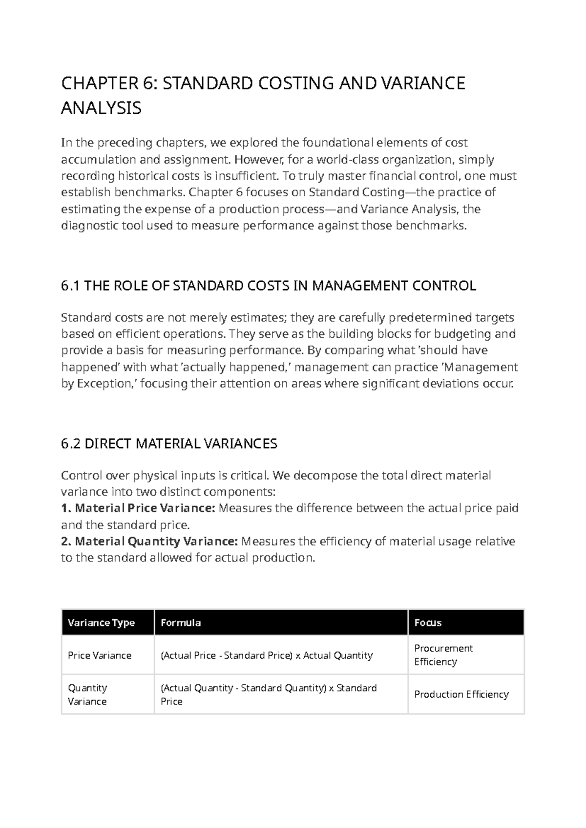Cost Accounting CH6: Standard Costing & Variance Analysis - Studocu
