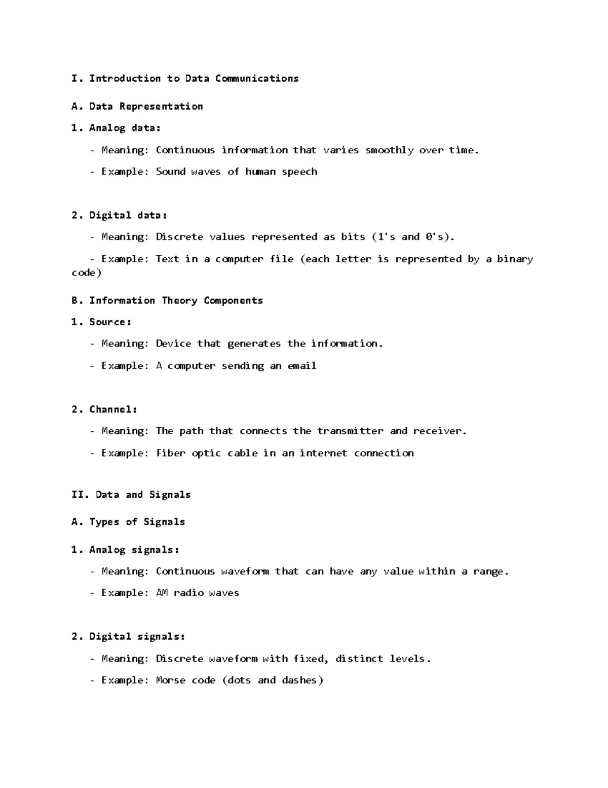 Data Communications and Signals Reviewer - I. Introduction to Data ...