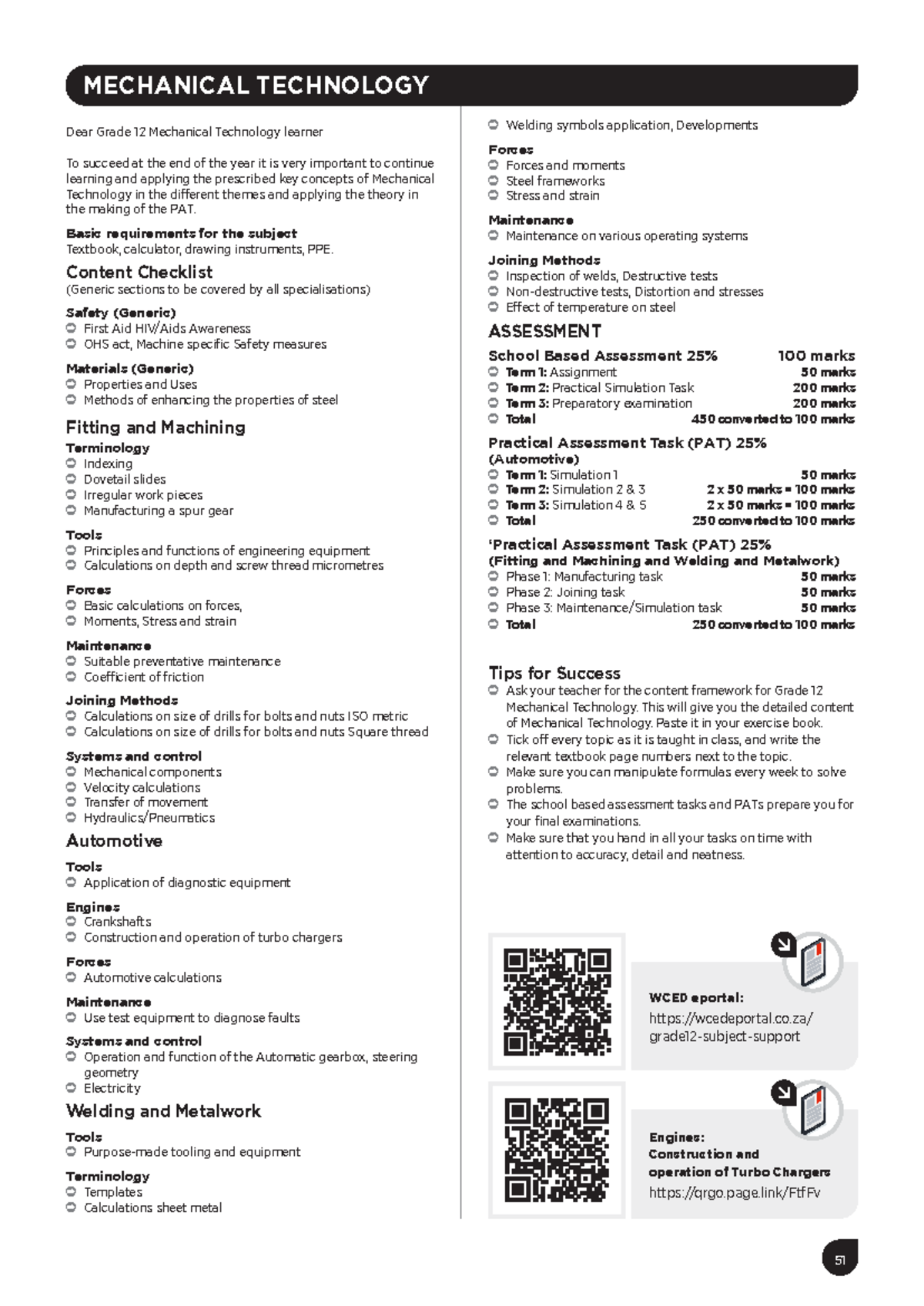 Mechanical Tech - Grade 12 Study Notes for Success in PAT - Studocu