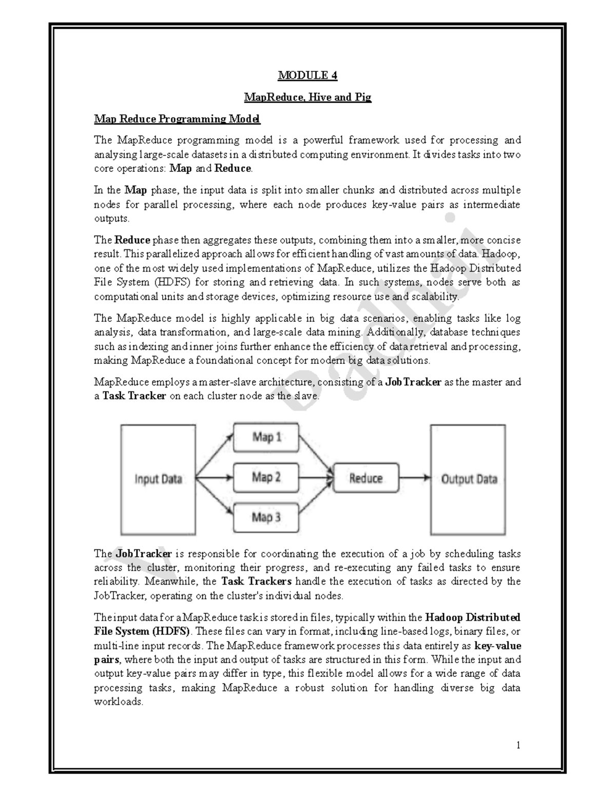 BDA Module 4 - Key Concepts on MapReduce, Hive, and Pig - Studocu