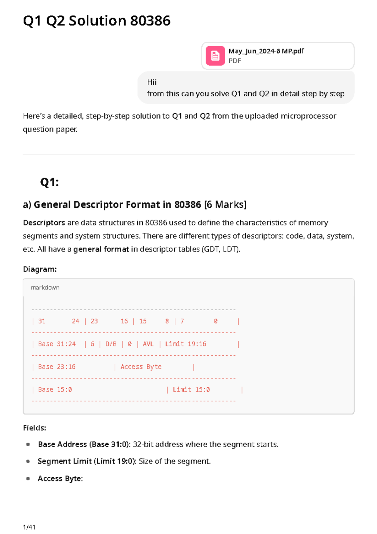 MP 2024 - Detailed Solutions for Q1 & Q2 in Microprocessor Exam - Studocu