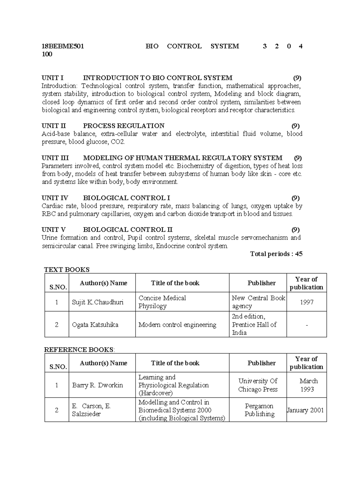 18BEBME501 BCS Notes: Introduction to Bio Control Systems - Studocu