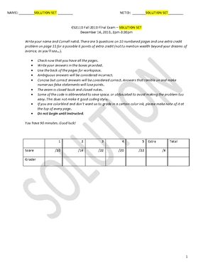 CS 2110 Final Exam Sample Solutions and Code Implementations - Studocu