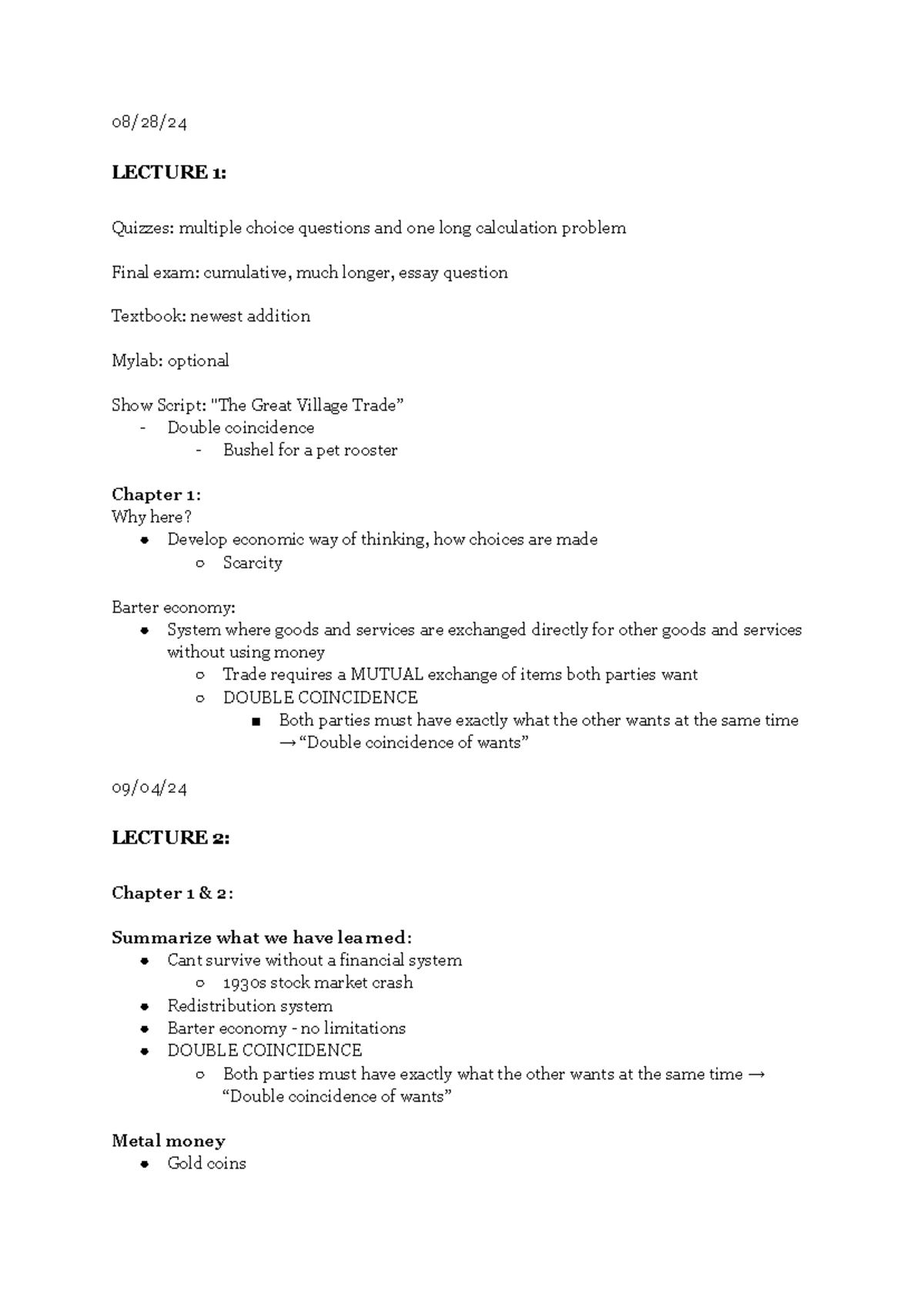 ECON Lecture Notes - 08/28/ LECTURE 1: Quizzes: multiple choice ...
