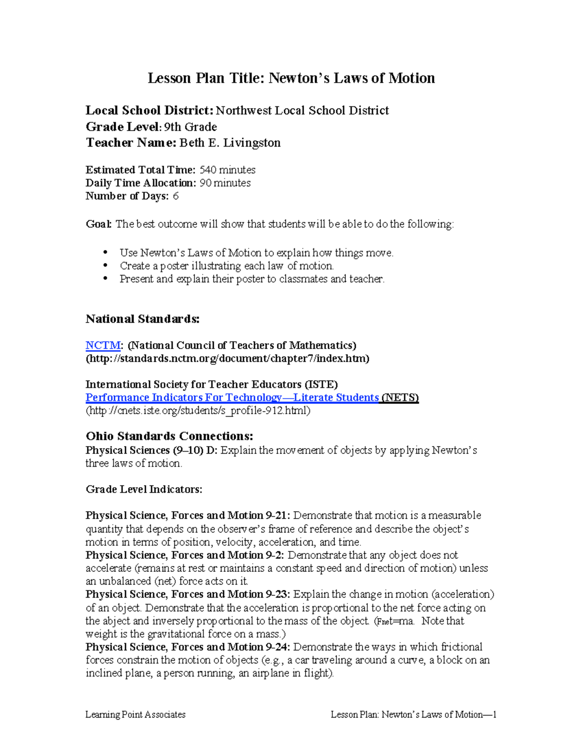 9th Grade Lesson Plan: Understanding Newton's Laws of Motion - Studocu
